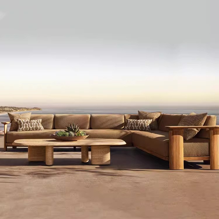 Muebles de patio al aire libre, sofá, jardín al aire libre, impermeable, protección solar, hotel residencial, combinación de madera maciza de teca