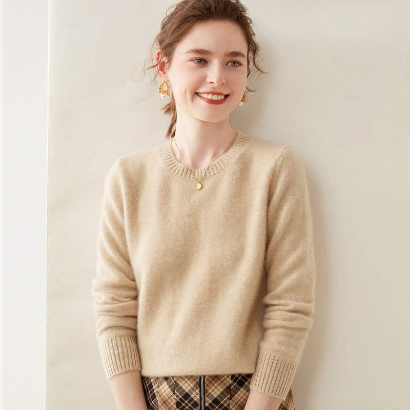 Casual Basic 100% Pure Cashmere Sweater for Women, Round Neck, Autumn and Winter Work Clothing, Versatile, Gentle Style Knitted Inner Sweater