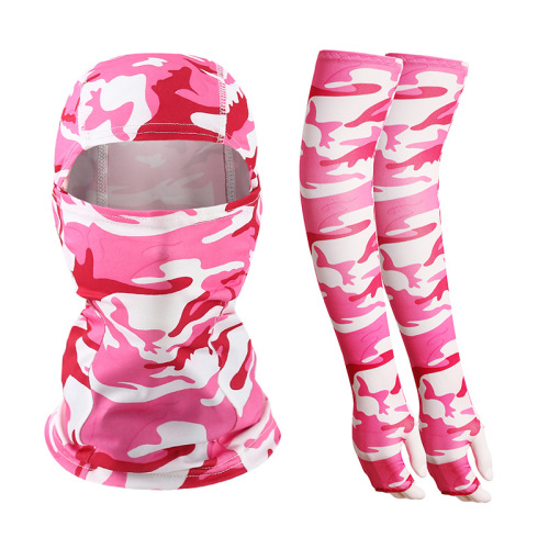 Outdoor sun protection suit with extended thumb-exposed cycling sleeves motorcycle mask hood camouflage print chieftain mask