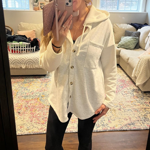 New Amazon cross-border European and American women's sweater spliced ​​hooded sweater casual jacket for women