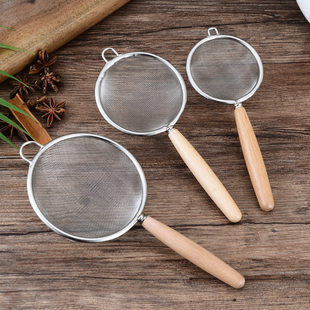 304 Stainless Steel Xiaoba Covarier Aquate Home uses wooden handle Chinese medicine filter spoon baking flour sieve gift