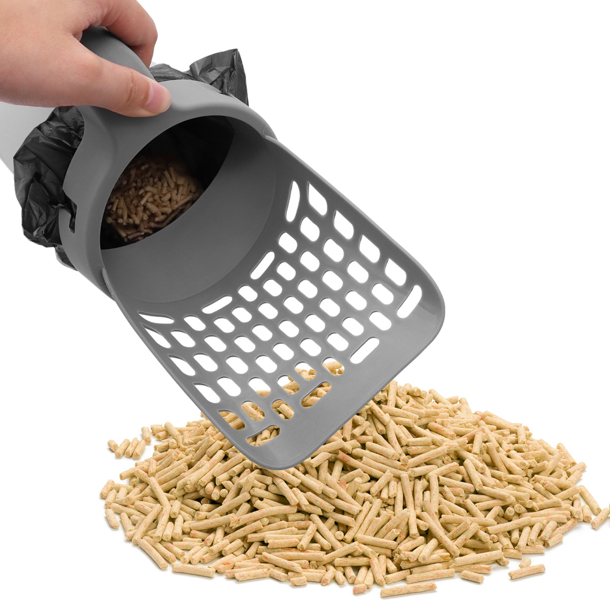 Pala para mascotas, mierda, bote de basura, gran pala de arena para gatos dos en uno, pala de arena para gatos integrada de plástico, productos de limpieza para gatos