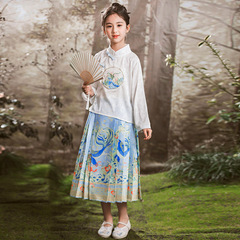 Little Girl's Mamian Skirt Chinese Style Hanfu Set 2024 New Children's Spring Outfit Chinese Style Shirt Top Half Body Skirt