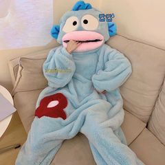 汉顿丑鱼连体睡衣女珊瑚绒加厚保暖鱼嘴睡衣冬季卡通搞怪情侣睡袍