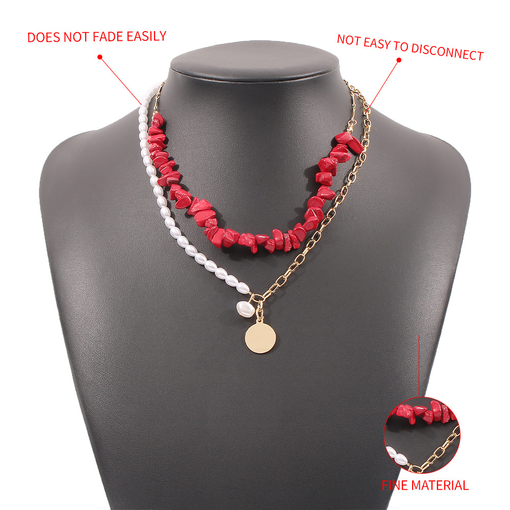 Fashion Natural Stone Disc Pendant Splicing Chain Double-layer Necklace display picture 6