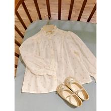 25秋冬新品110-160儿童烫金满印樱桃长袖衬衫女童纯棉荷叶领衬衣