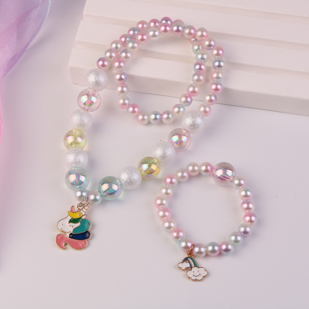 Estilo coreano de los niños collar de perlas pulsera traje unicornio collar niñas transfronterizo Accesorios Al Por Mayor