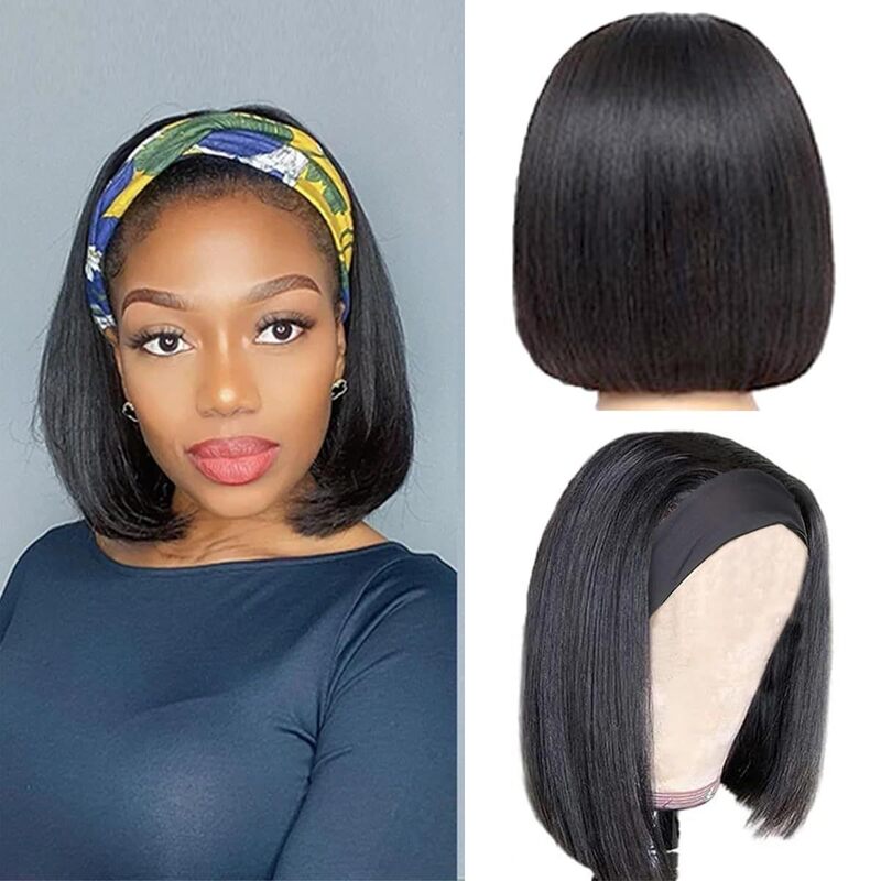 Cross-Border New Wig European and American Women's Black Hairband Short Straight Hair Bob Inner Buckle Chemical Fiber Headgear Manufacturer Ready Stock