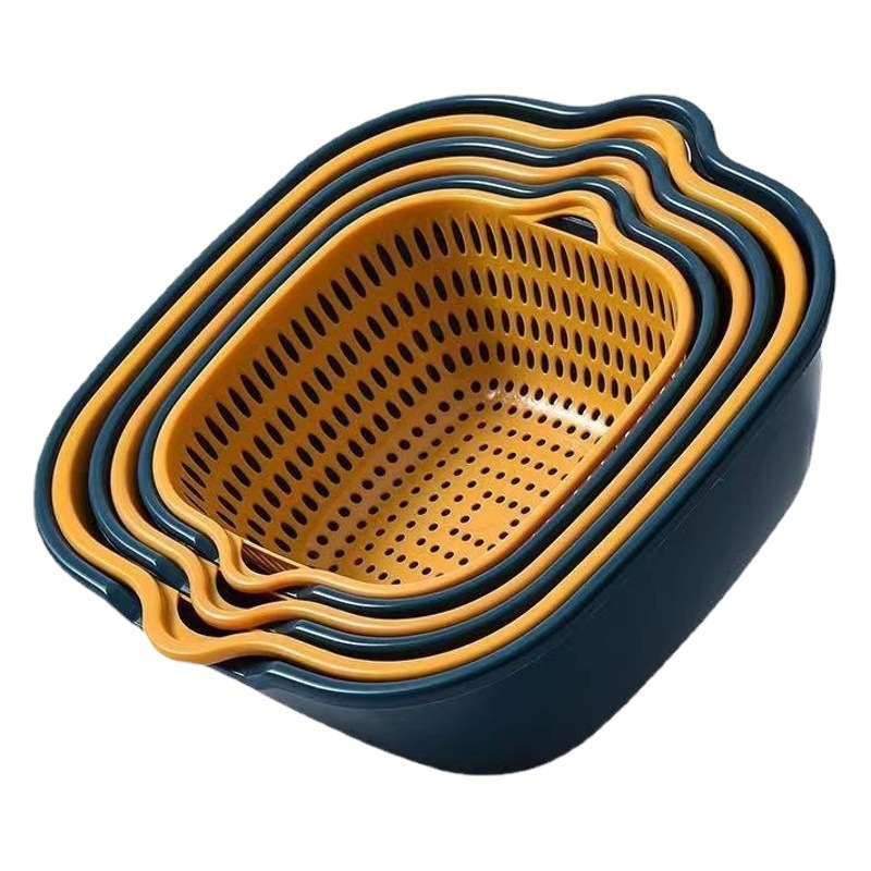 Factory direct drain basket six-piece multi-functional kitchen plastic double-layer household basket wash basket large drain basket