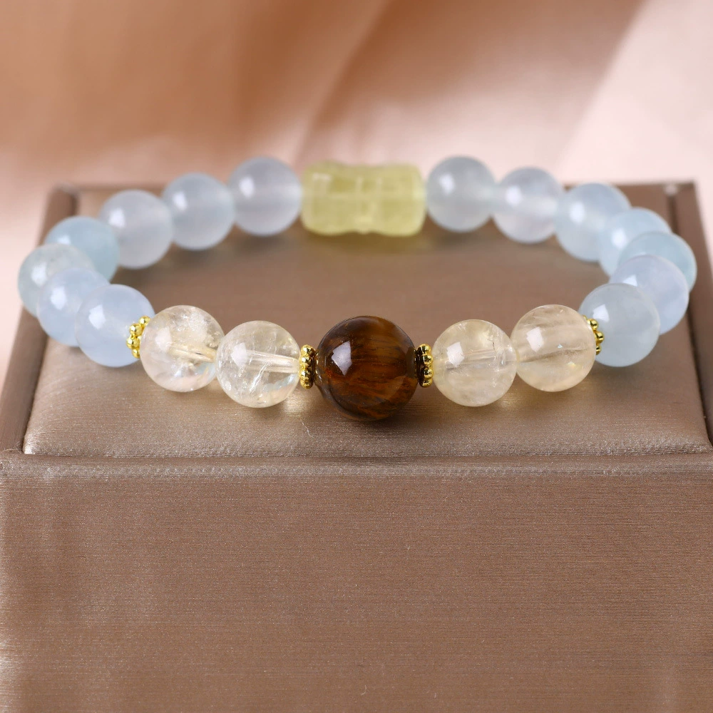 Оптовый производитель браслетов из голубого халцедона 8 мм, цитрина и тигрового глаза, модный летний аксессуар