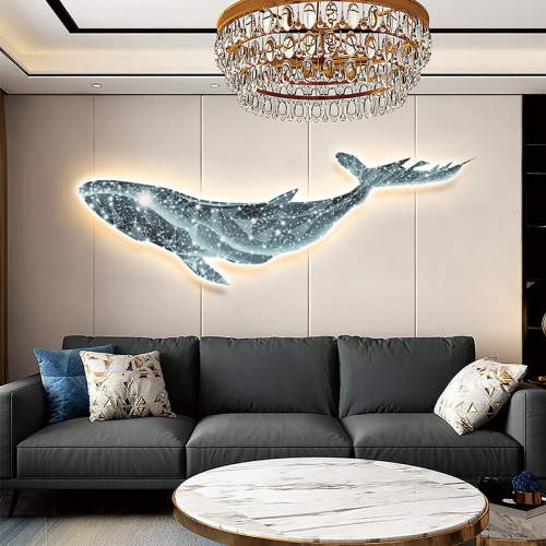 LED light, light luxury living room whale atmosphere decorative painting, high-end sofa background hanging painting, abstract high-end sense mural