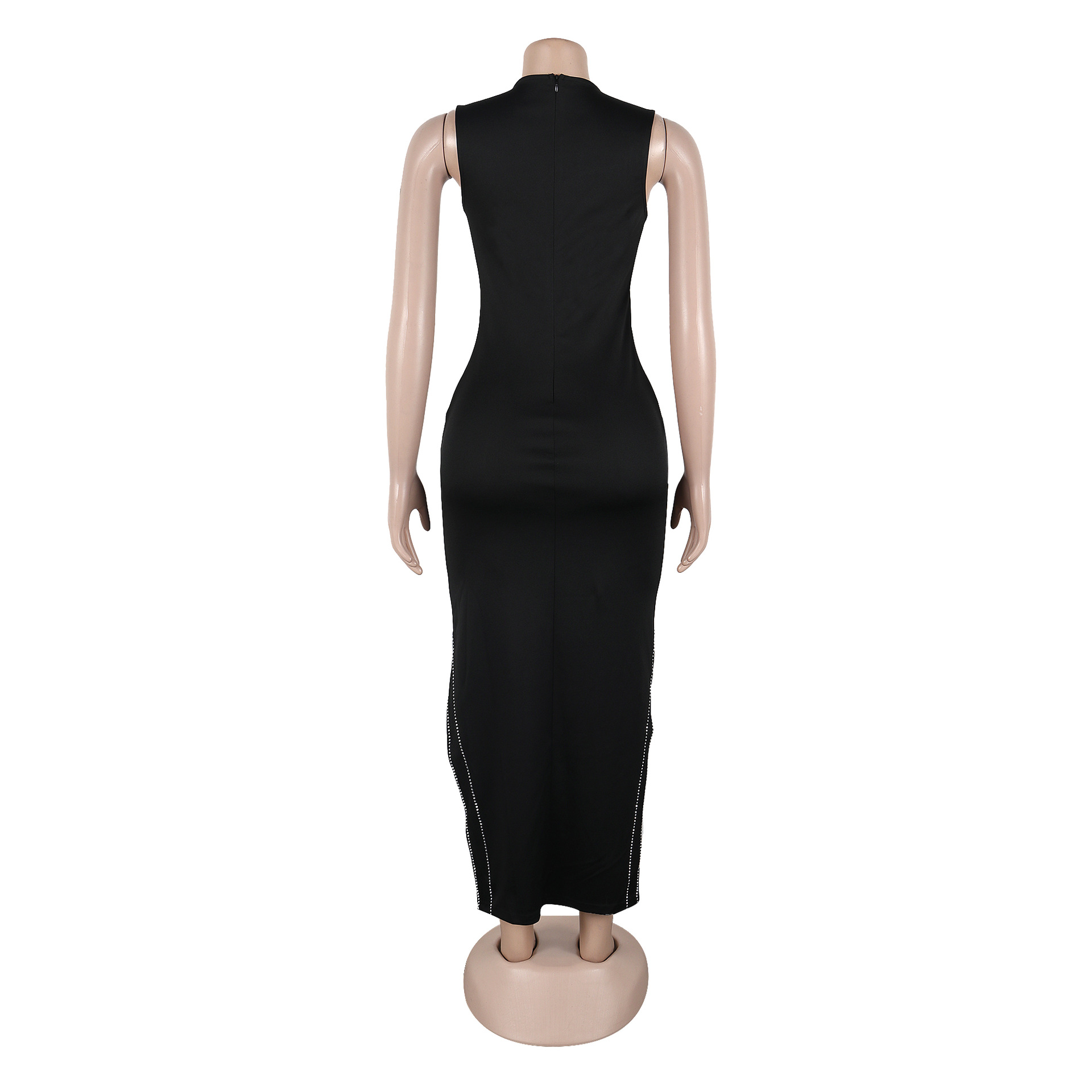 Women's Clothing sexy rhinestone twisted pattern slit sleeveless vest dress_ecoleips.com