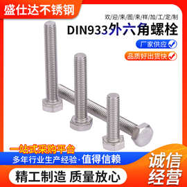 304不锈钢外六角螺栓din933头螺丝m6m8m10非标加长螺钉