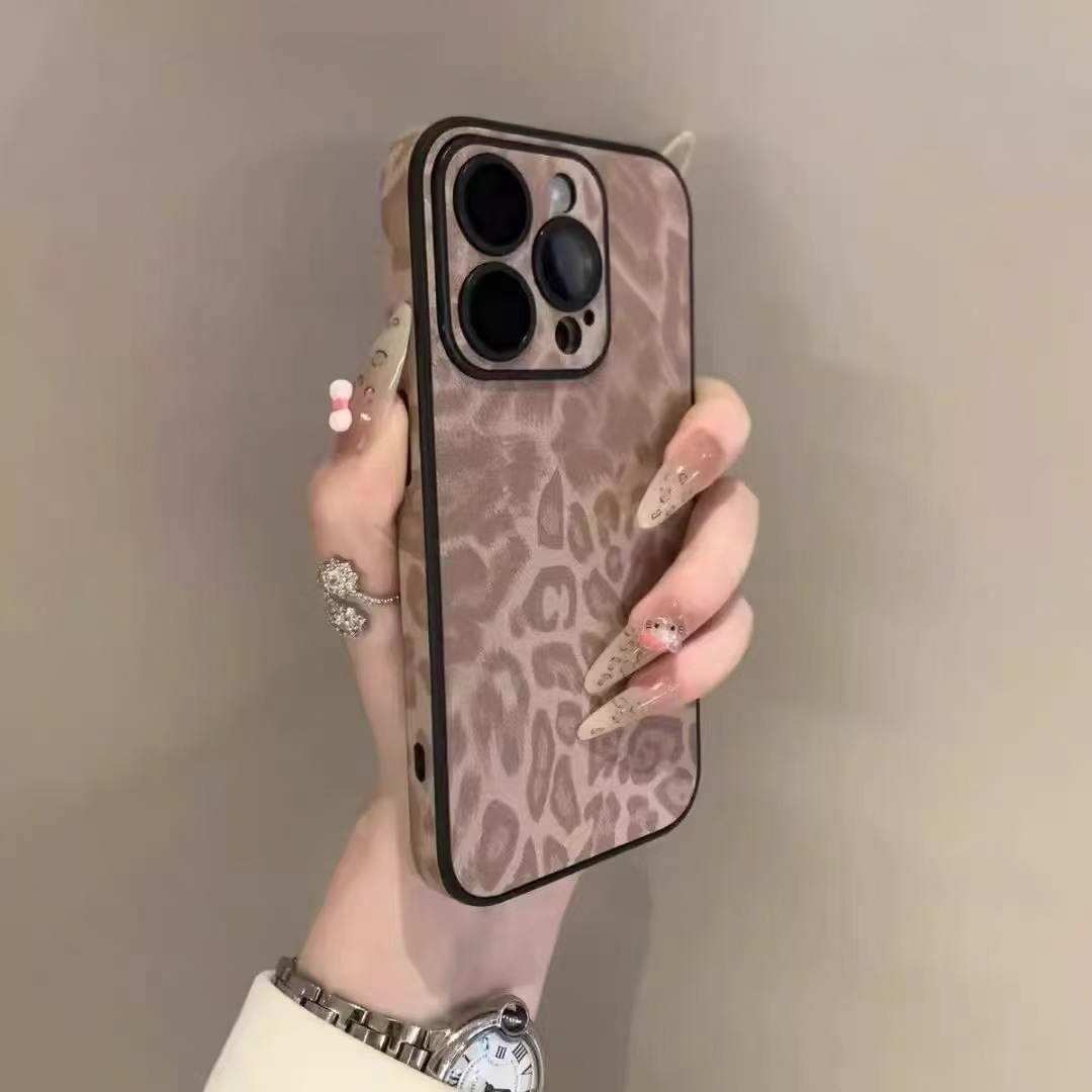 Película de lente iphone16ProMax con estampado de leopardo de color sólido simple 13 Funda para teléfono móvil para Apple 15 Mujer 14 Pareja 13