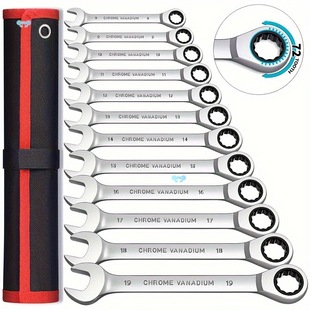 72 Teeth Chrome Vanadium Steel 12Pcs Ratcheting Wrench Set