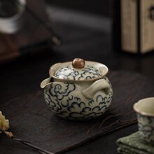 国潮新款米黄汝窑烫手茶壶茶水祥云泡茶专用陶瓷防茶具分离抓壶家