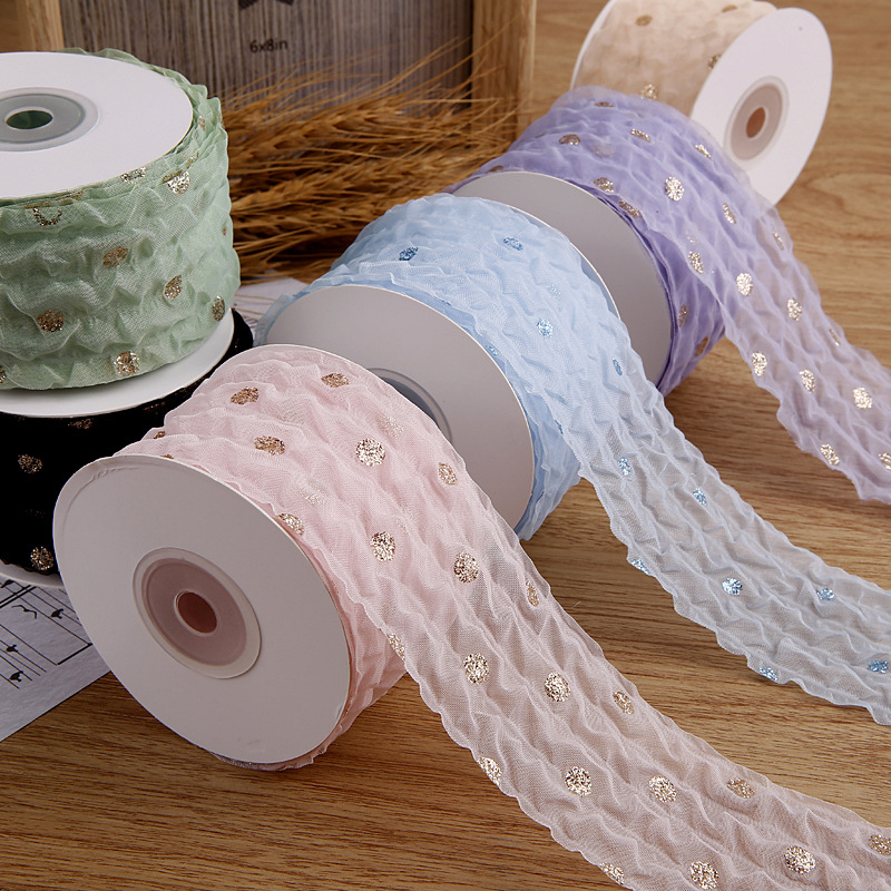 Gold-leafed pleated chiffon ribbon DIY handmade butterfly hair accessory clothing material gift flower wrapping weaving ribbon