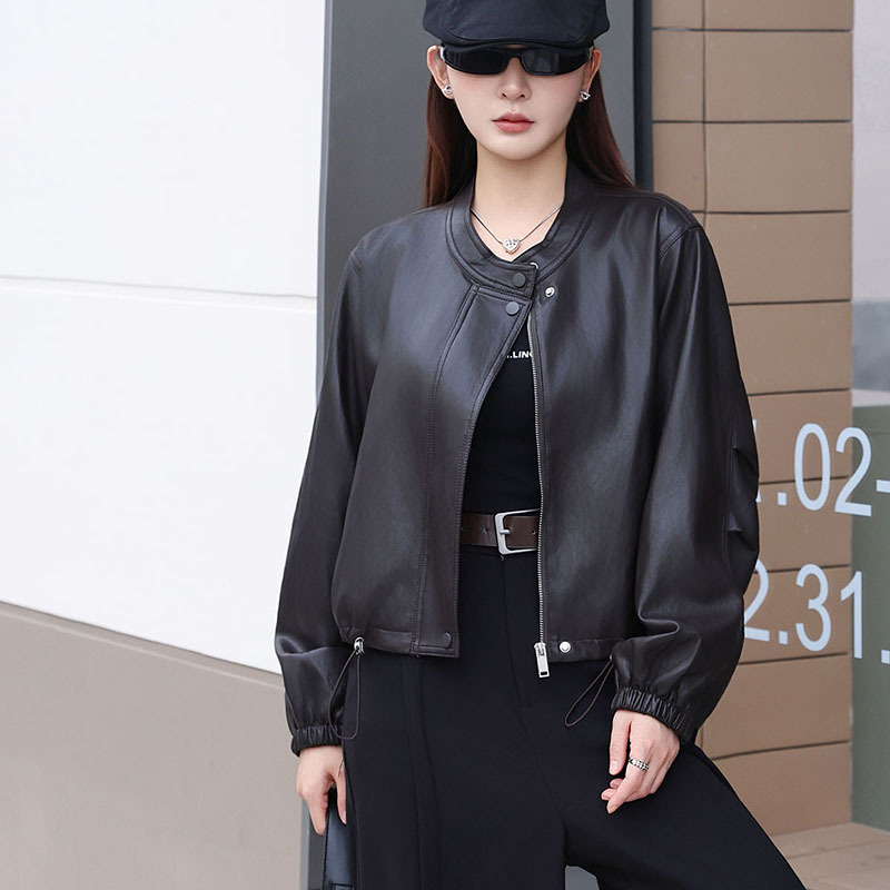 韩版短款皮衣外套女2025秋季新款帅气宽松休闲免洗金属丝皮夹克|undefined