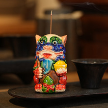 文创风狮爷交趾陶线香香插香座香炉陶瓷工艺品客厅酒柜装饰品家居