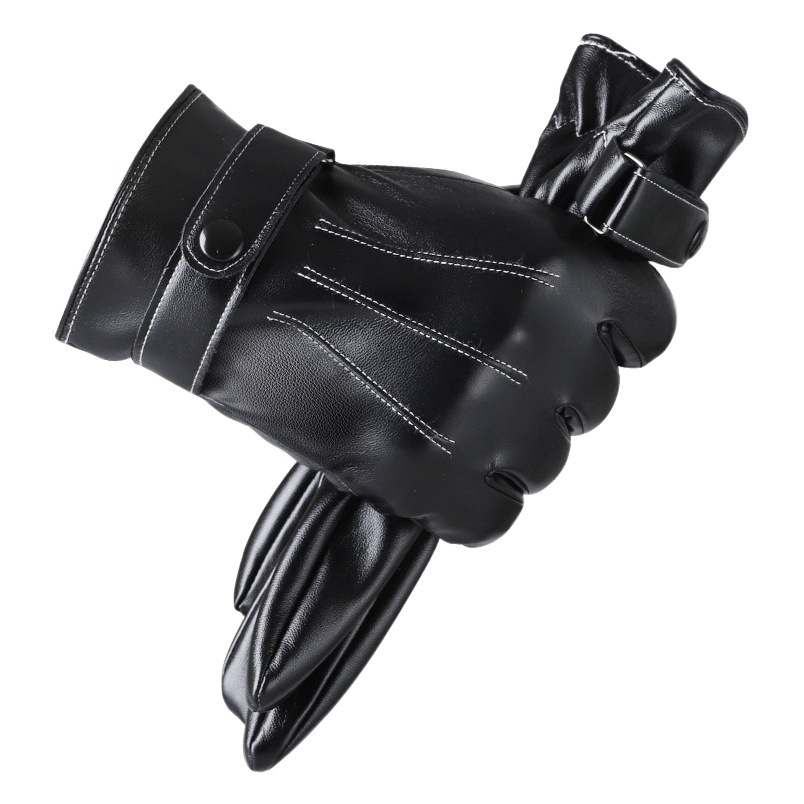 Guantes de piel de oveja artificial para hombres cálidos engrosados guantes delgados de motocicleta de conducción de pantalla táctil de invierno forrada de lana