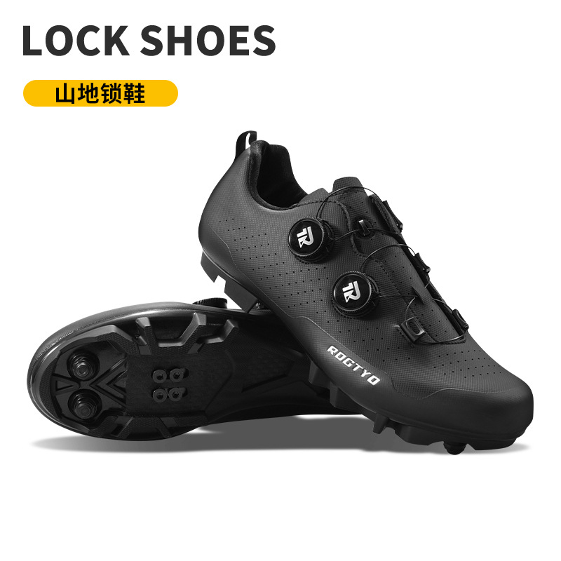 Zapatos de ciclismo de montaña para hombres y mujeres, botón doble para vehículos de carretera, zapatos de ciclismo de suela dura, zapatos de bloqueo de amortiguación, equipo de ciclismo