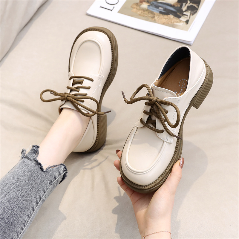 Genuine Leather British Style Small Leather Shoes for Women 2026 Spring and Autumn New Lace-Up Dual-Wear Flat Casual Loafers Large Size 41