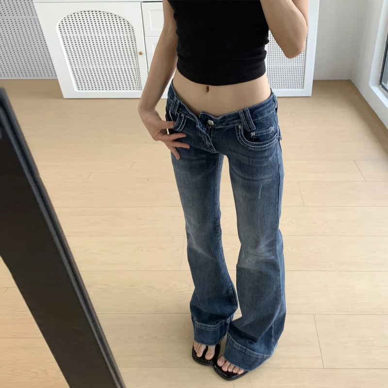 American-Style Spicy Girl Low-Waist Flared Jeans for Women, New Spring and Autumn Slim-Fit, Non-Tight Bootcut Pants