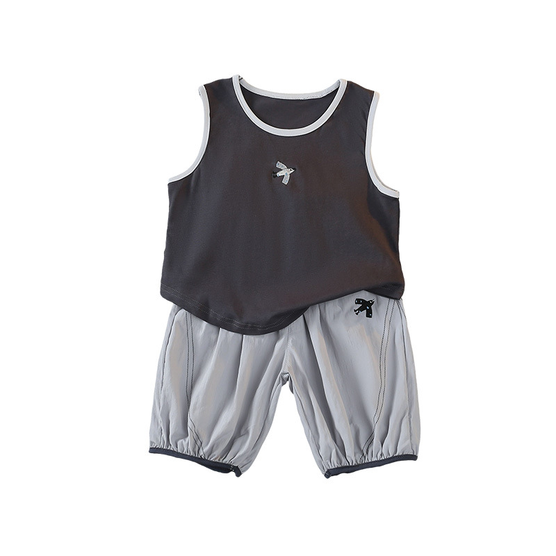 7397 traje de chaleco para niños 2025 nuevo estilo de verano para niños ropa sin mangas de celebridades de Internet bebé verano ropa para niños coreanos
