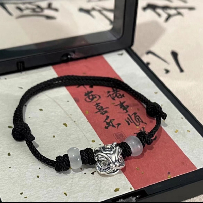 Popular Lion Awakening Bracelet for Men and Women, New Chinese Style Lion Head Couple Bracelet, Woven Good Luck National Trend Adjustable Bracelet for Women