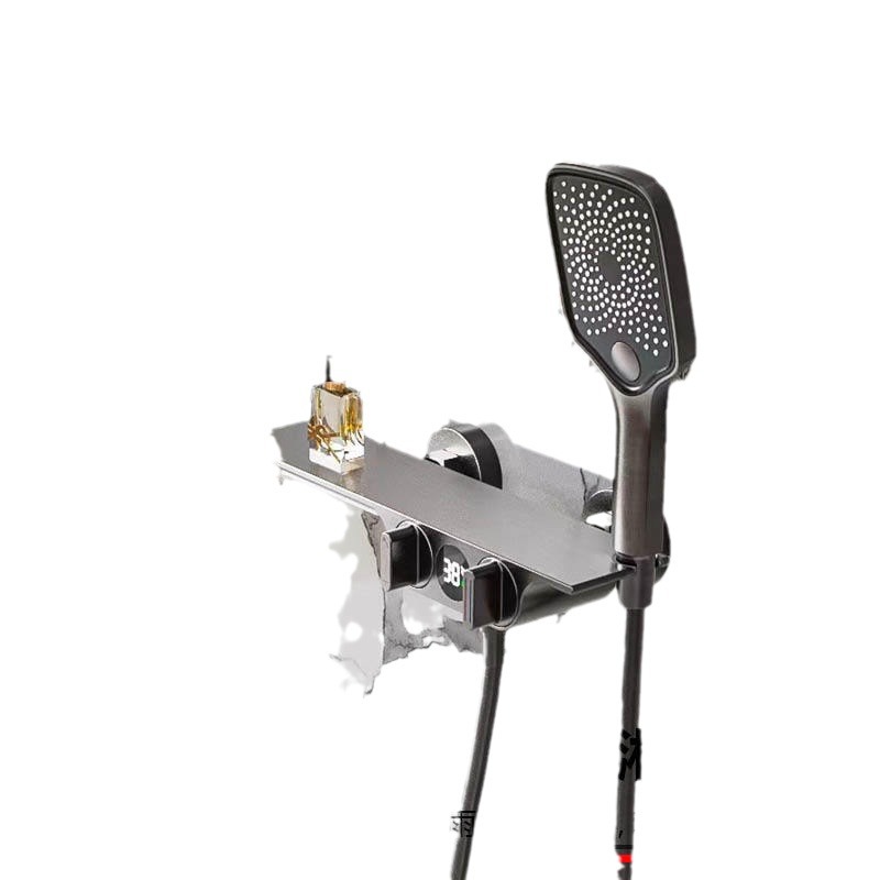 Comercio electrónico transfronterizo transmisión en vivo pantalla digital inteligente cabezal de ducha almacenamiento plano cascada salida de agua bañera simple pistola de ducha gris