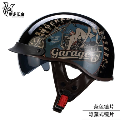 Retro Half Helmet Scoop Helmet, Motosiklet kaskı (dəbilqə) - motorcycle-beauty-hidden-brown-lenses-m