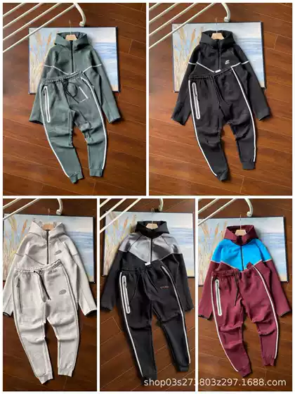 Spring and Autum High-Quality Small Hook Reflective Strip Hooded Casual Sports Couple Hooded Zipper Shirt Sweatshirt Pants Suit