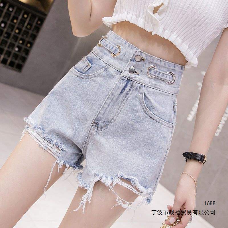 High-waisted denim shorts for women, summer thin style, Korean version, slimming, loose, wide-leg, ripped hot pants, new trendy style for students High-waisted denim shorts for women, summer thin style, Korean version, slimming, loose, wide-leg, ripped hot pants, new trendy style for students