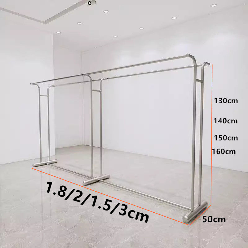 Estante de exhibición de ropa de acero inoxidable marco de isla medio tipo piso percha de ropa de doble fila barra paralela para hombres y mujeres y niños estante de ropa de carga