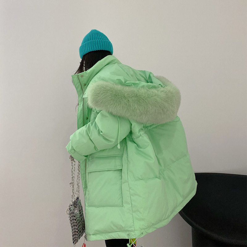 Big Fox Fur collar Down Jackets 2020 Autumn and winter new pattern Mid length version Waist Korean Edition Easy thickening pinkycolor coat