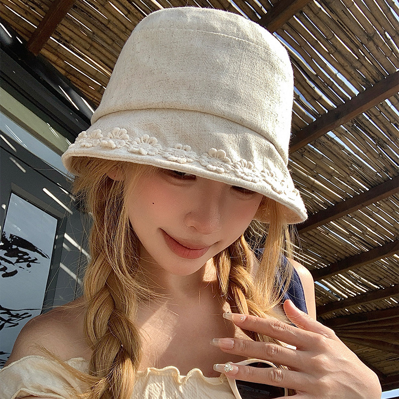 日本の花の綿とリネンの夏の漁師の帽子、女性用、薄くて通気性があり多用途、顔が見える小さな盆地の帽子、日焼け止めと日よけの帽子、トレンディです。|undefined