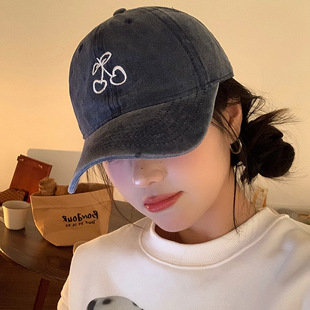 ins cherry embroidered baseball cap for women 2024 spring new fashion brand Internet celebrity soft top wide brim cover face peaked cap