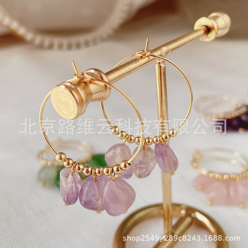 Europa y los Estados Unidos semipreciosa natural cristal lingüizo pendientes de perla amatista irregular pendientes de acero de titanio pendientes de acero mujeres