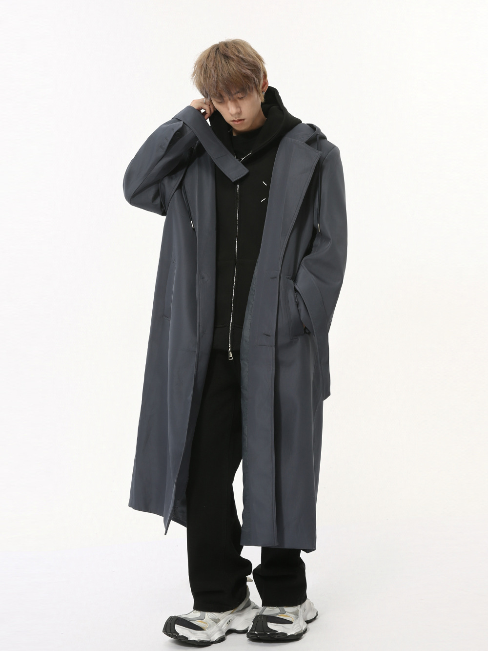 MTLCLOTHES Hombres| Nuevos productos de otoño coreanos temperamento simple sobre la rodilla correa de hombro abrigo casual