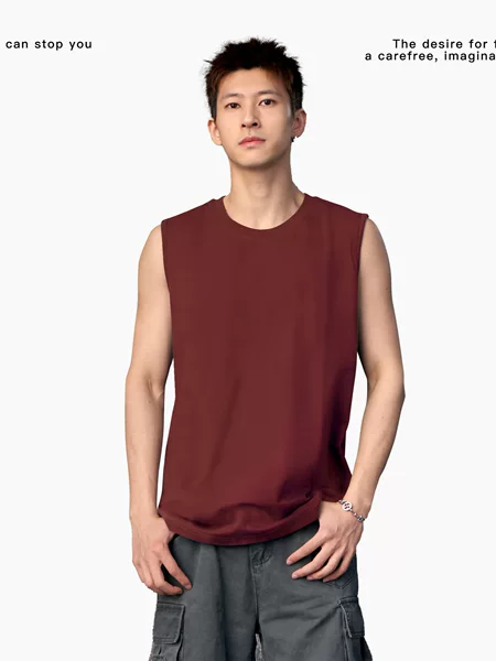 American-Style 220g Pure Cotton Sleeveless Vest for Men, Summer Fitness Sports Vest, Loose and Breathable, Solid Color Vest for Outerwear