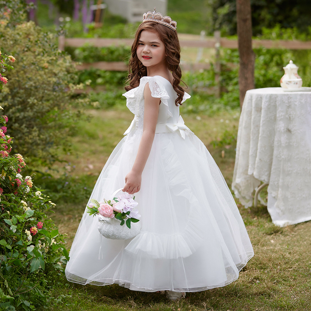 Nuevo vestido de niña de las flores, vestido de princesa de malla, vestido largo de actuación para niños, vestido largo bordado tridimensional, vestidos para niños.