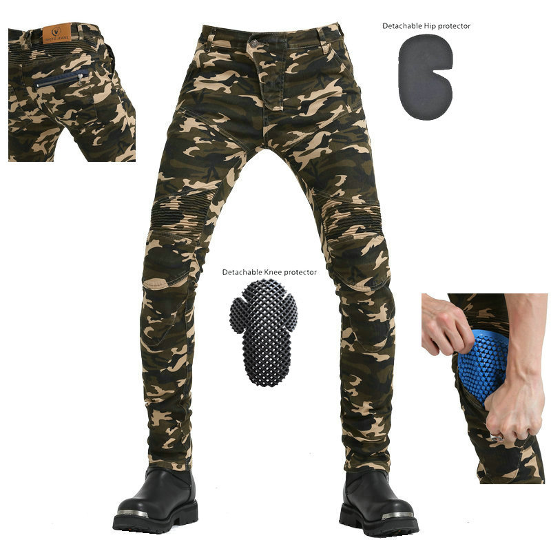 Pantalones vaqueros de la motocicleta de los hombres de la motocicleta de VOLERO camuflaje pantalones de montar fuera de carretera pantalones de carreras resistentes a caídas equipo de protección estándar