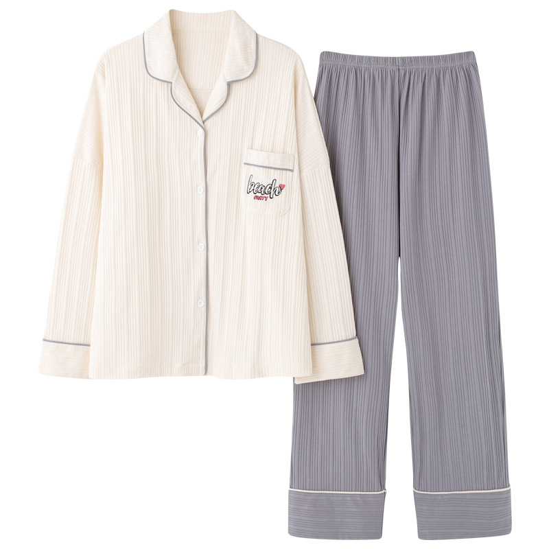 Chubby Girl % algodón más el tamaño de los pijamas de las mujeres de primavera y otoño traje dulce de manga larga cardigan ropa para el hogar de invierno