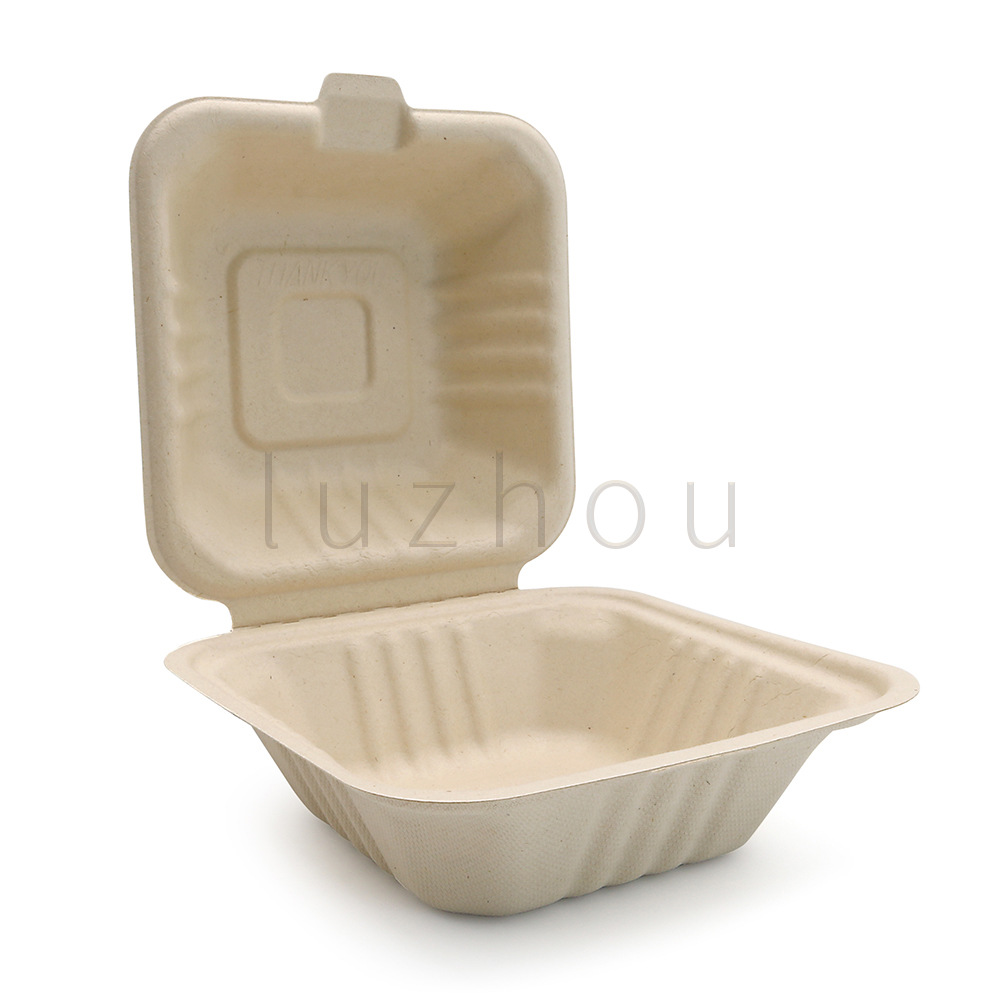 Shaogeng oasis fábrica Ventas Directas Pulpa de caña de azúcar Pulpa de bambú vajilla desechable caja de hamburguesa de 6 pulgadas degradable compostable