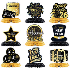 ブラックゴールド 2026 新年パーティーハニカムオーナメント新年写真装飾用品パーティーハニカムオーナメント卸売在庫