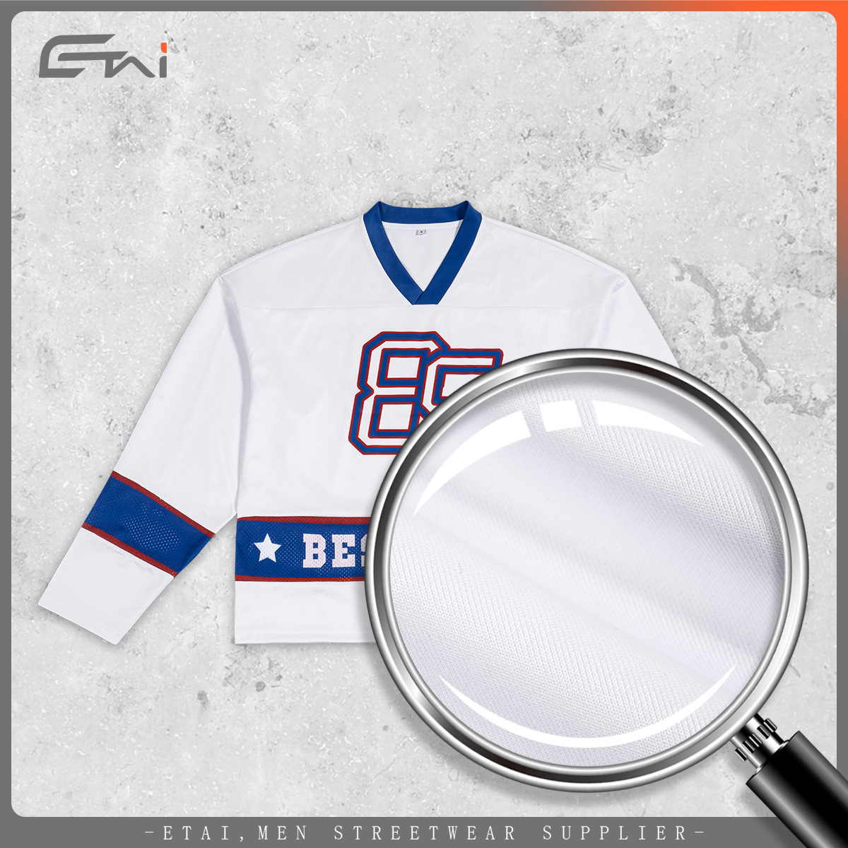 ETAI Hombre| Camiseta de hockey cuadrada de alta calidad, camiseta de manga larga, camiseta de moda de cuello en V, camiseta de hombre