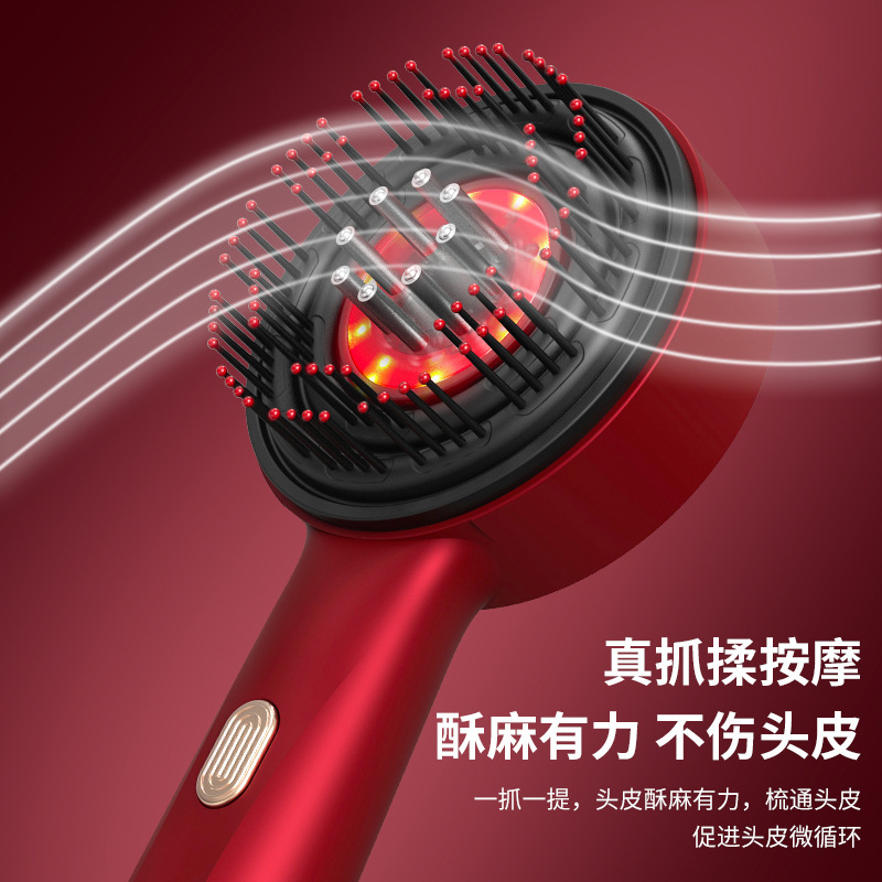 国境を越えた新製品ヘッドマッサージコーム頭皮アプリケーター防水マッサージャー電気ヘアケア器具赤と青の光ヘアコーム|undefined