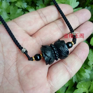 和田玉墨玉并壁莲花吊坠配件手链项链隔珠挂坠配珠并蒂莲