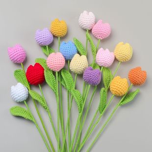 Handmade artificial flower tulip finished woven gift wholesale wool knitting mother's day lover's birthday teacher's day