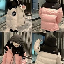 工装短款羽绒服女2023新款小个子白鸭绒面包服加厚保暖撞色外套冬